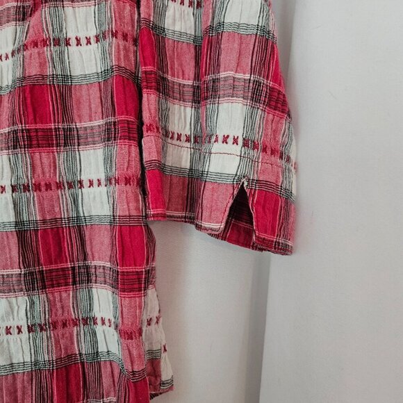 Lemon Grass Shirt Ladies Small Red White Plaid 3/4 Sleeve Button Front - Picture 2 of 6